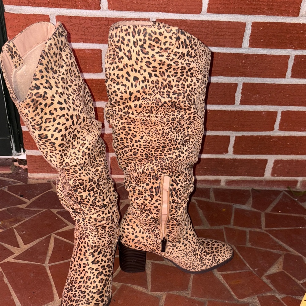 Leopard Print Slouch Knee High Boots Size 8.5 Western Boho Festival - Picture 4 of 8